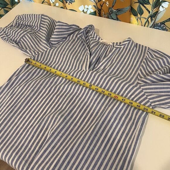 H & M Linen Blend Blue White Striped Tunic Mini Dress Size M Beach Vacation Chic - Picture 6 of 7